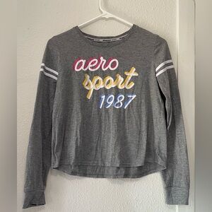 Aeropostale Gray Long Sleeve Shirt with Multicolor Print